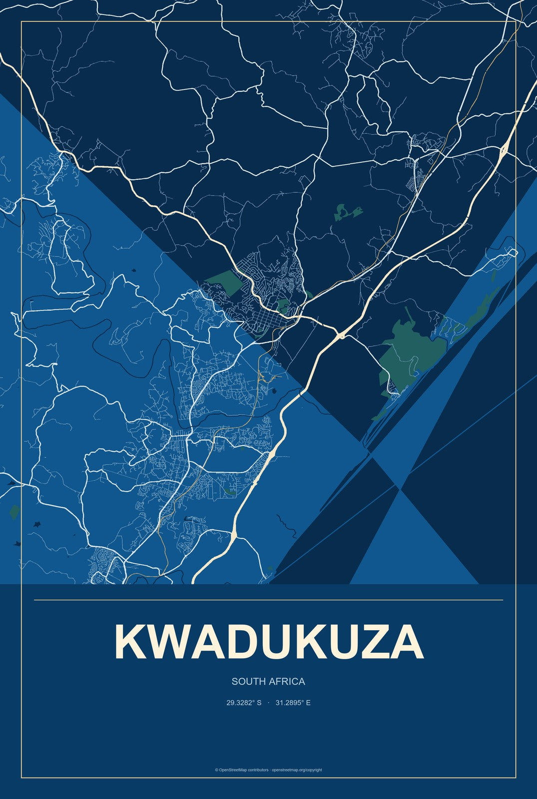 KwaDukuza, South Africa City Map Aluminum Sign in Harbor Cobalt style