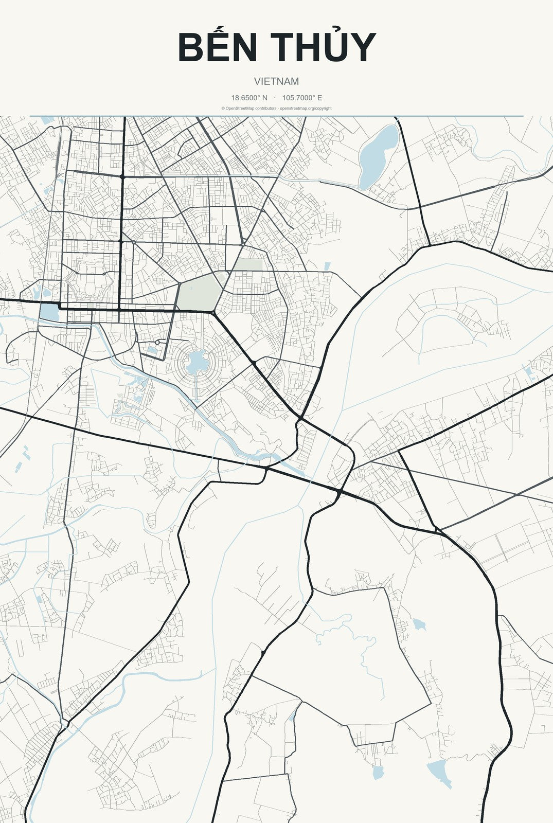 Bến Thủy, Vietnam City Map Aluminum Sign in Headline Atlas style