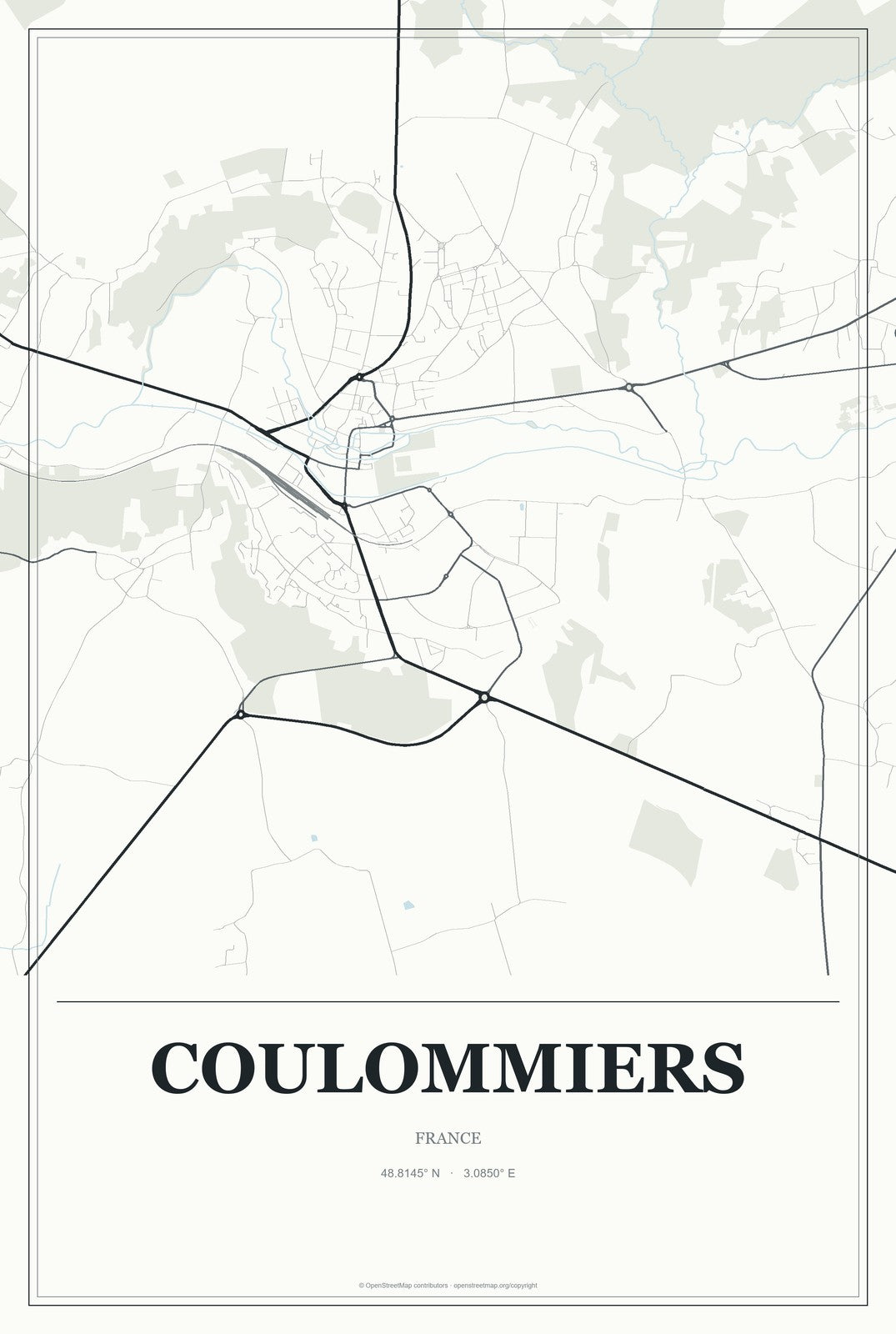 Coulommiers, France City Map Aluminum Sign in Gallery Air style