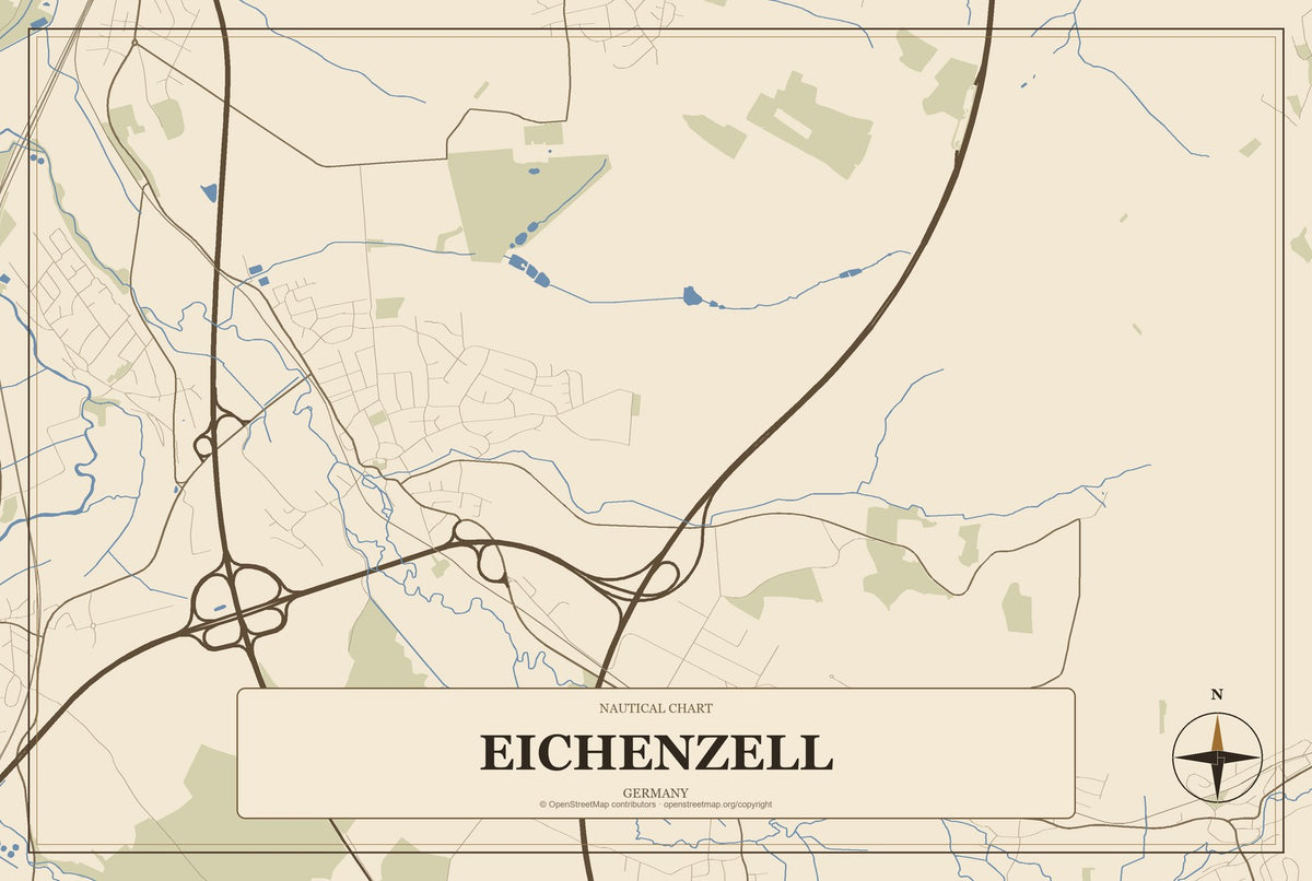 Eichenzell, Germany City Map Aluminum Sign in Heritage Nautical style