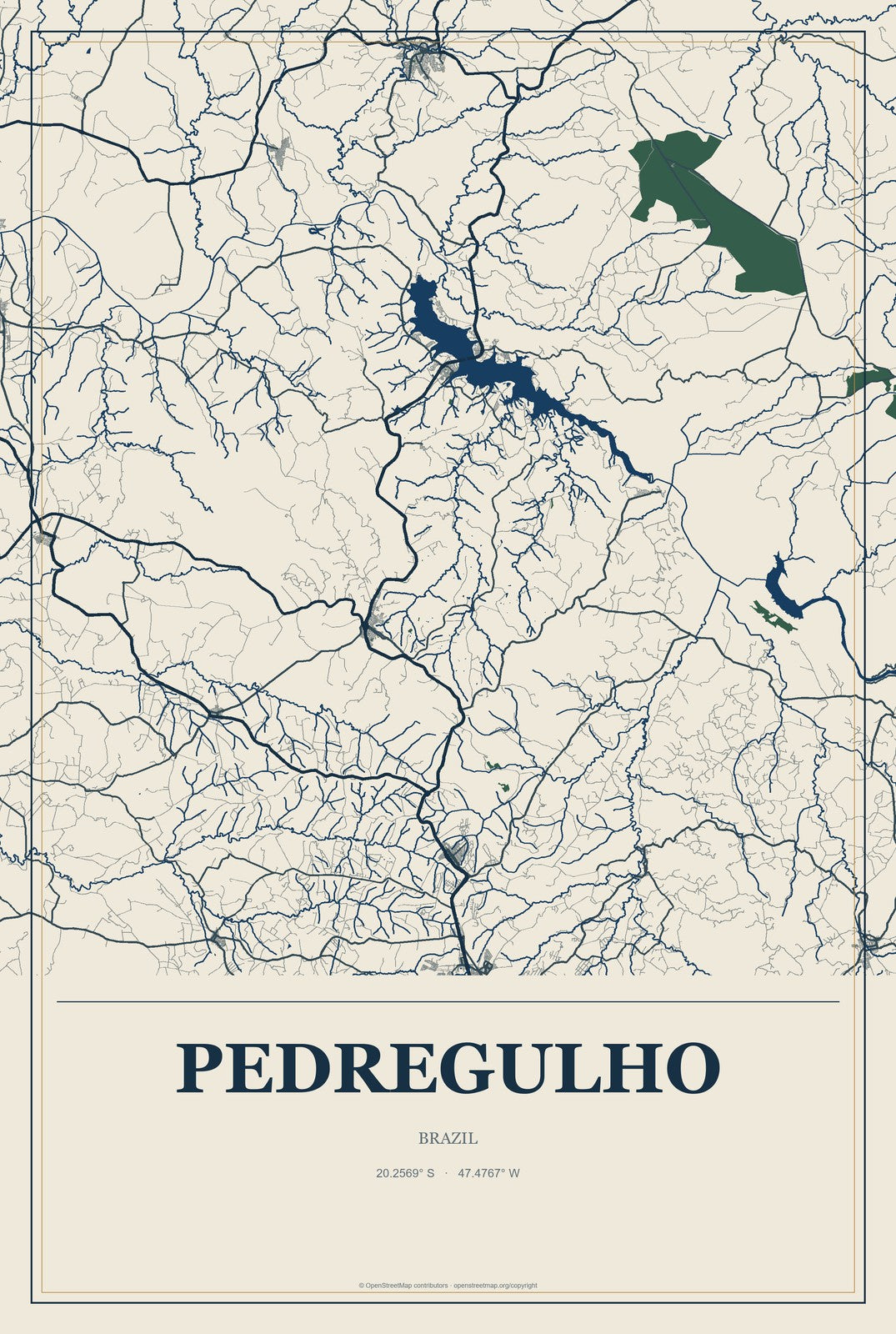 Pedregulho, Brazil City Map Aluminum Sign in Coastal Cutout style