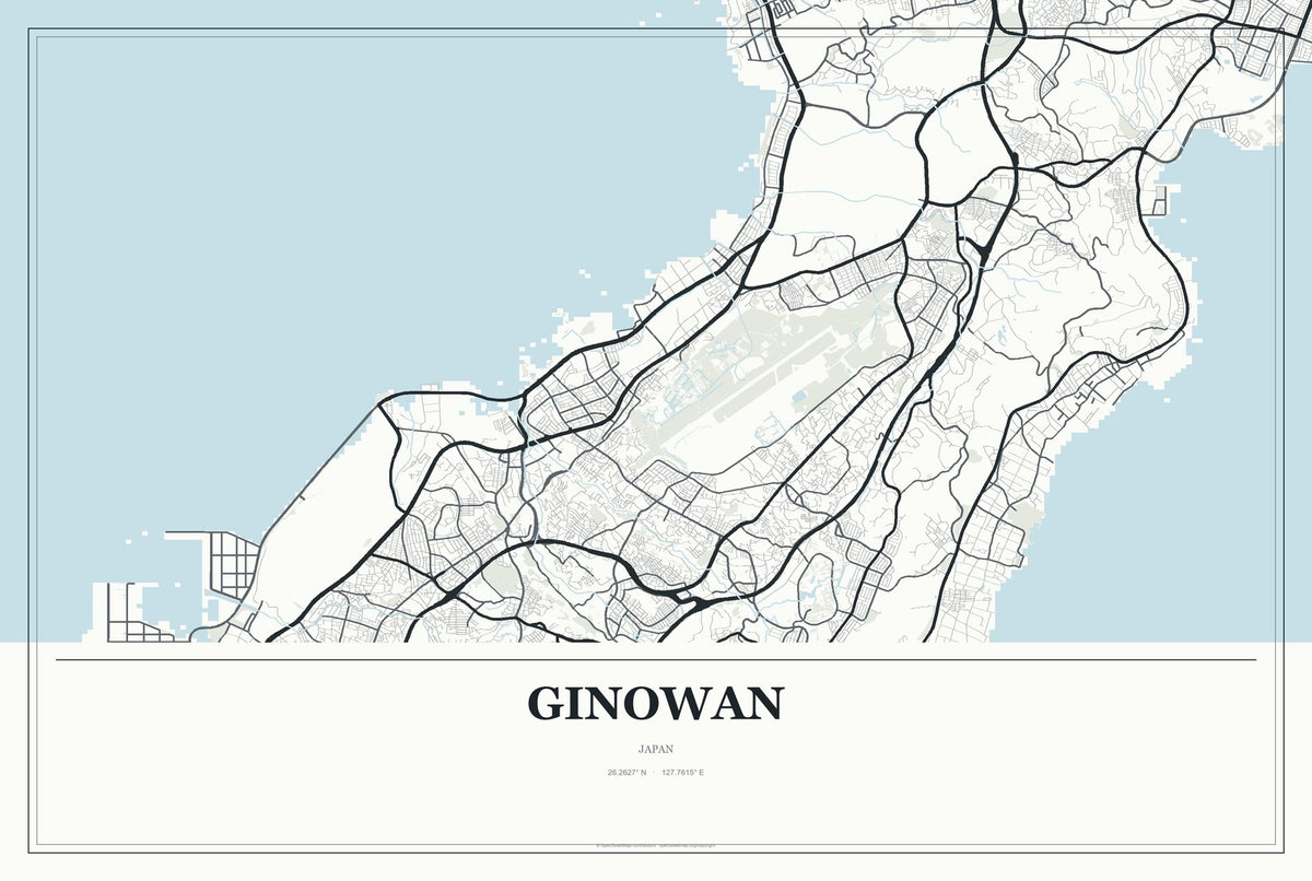 Ginowan, Japan City Map Aluminum Sign in Gallery Air style