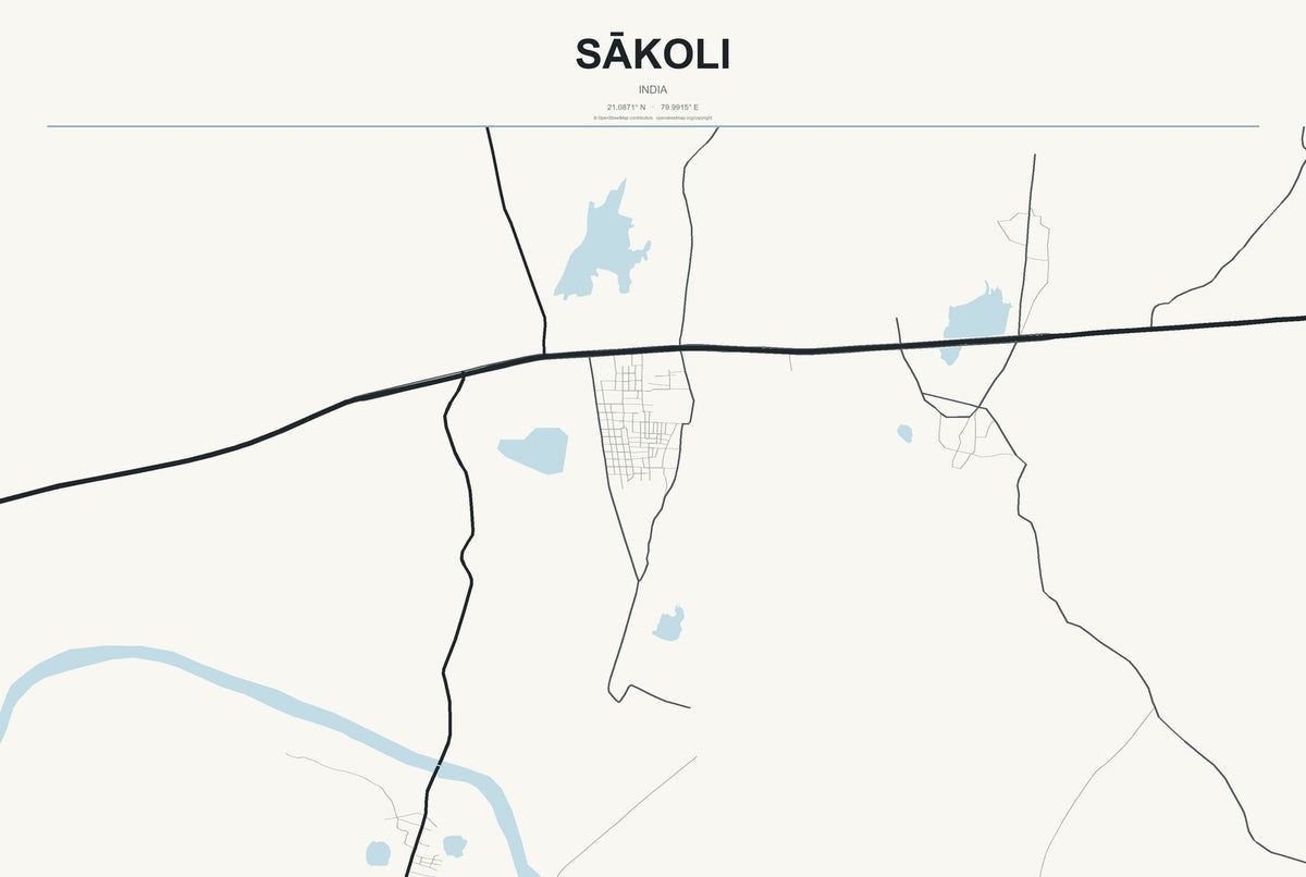 Sākoli, India City Map Aluminum Sign in Headline Atlas style