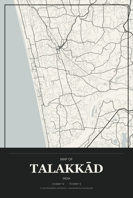 Talakkād, India City Map Aluminum Sign in Museum Plaque style