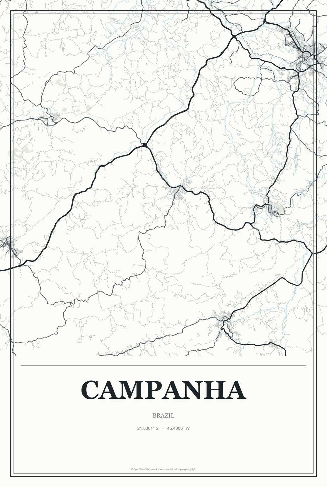 Campanha, Brazil City Map Aluminum Sign in Gallery Air style