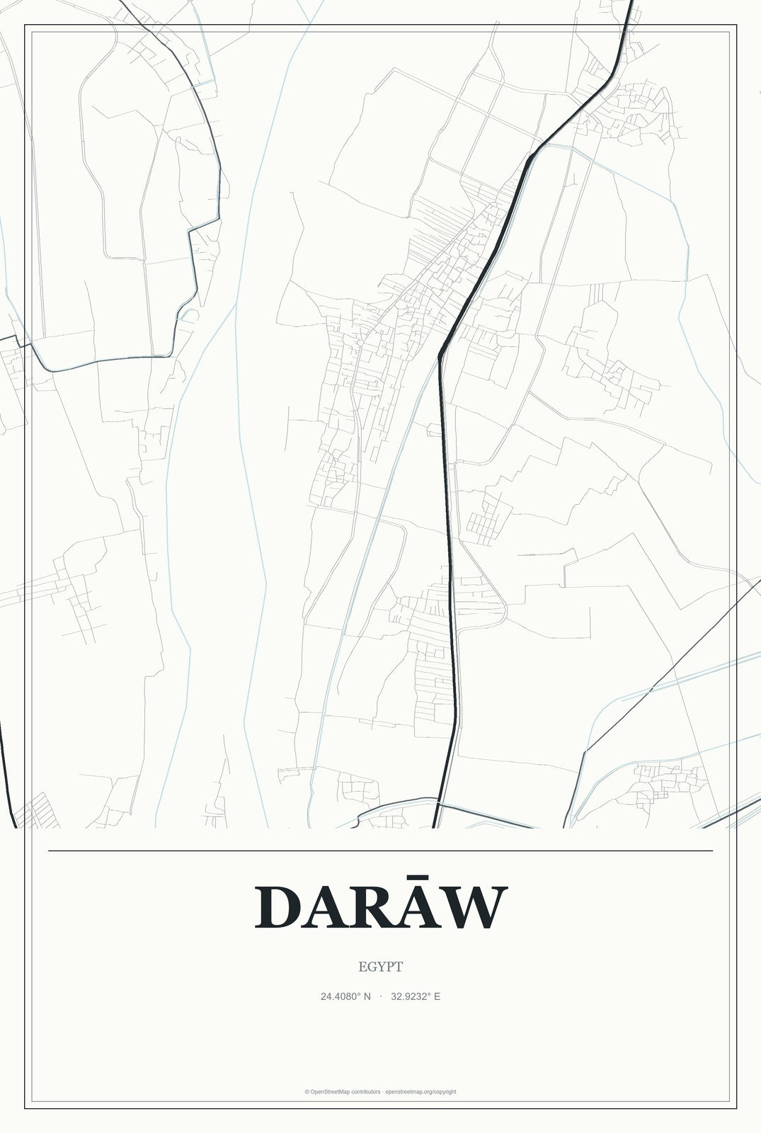 Darāw, Egypt City Map Aluminum Sign in Gallery Air style