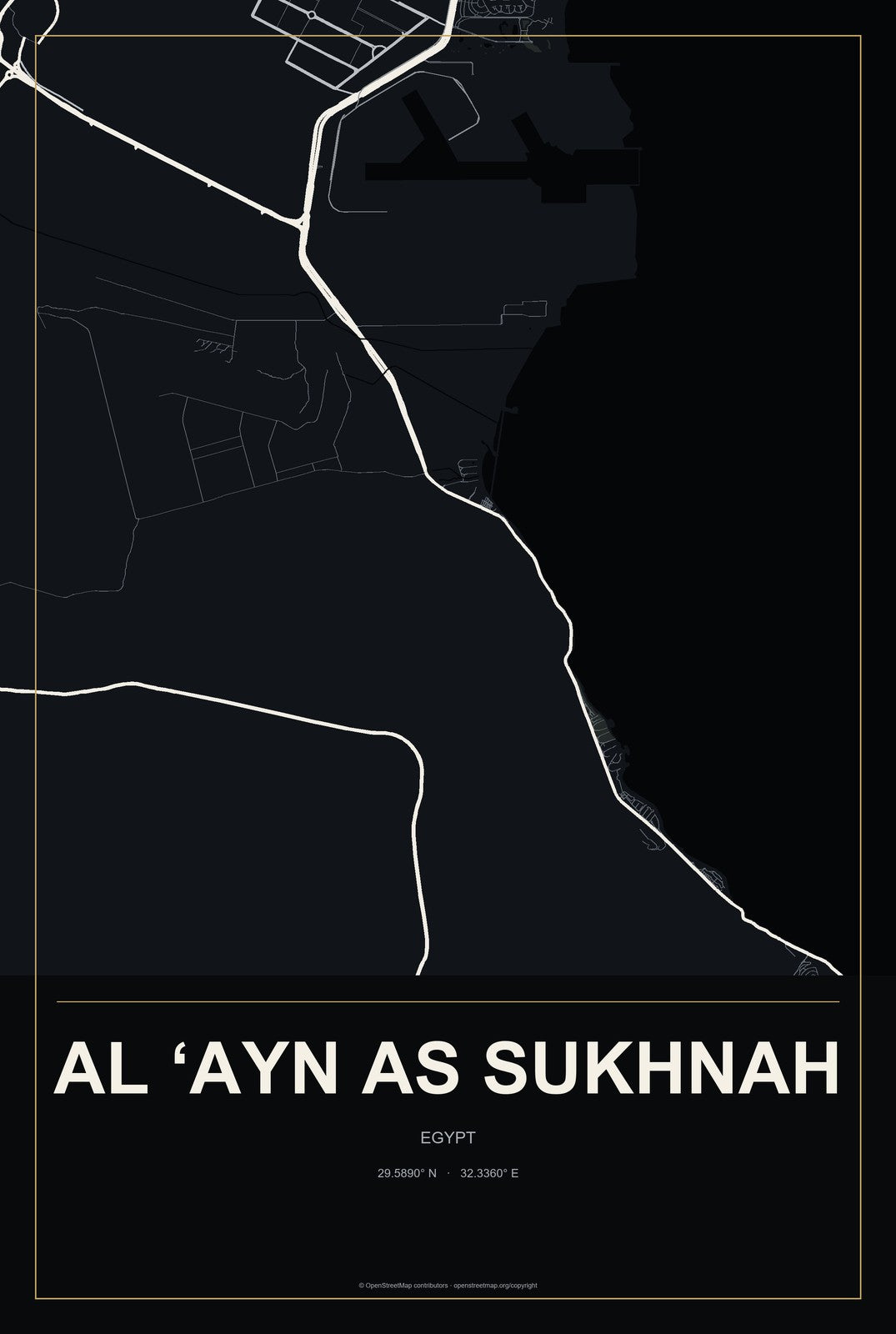 Al ‘Ayn as Sukhnah, Egypt City Map Aluminum Sign in Metropolitan Noir style
