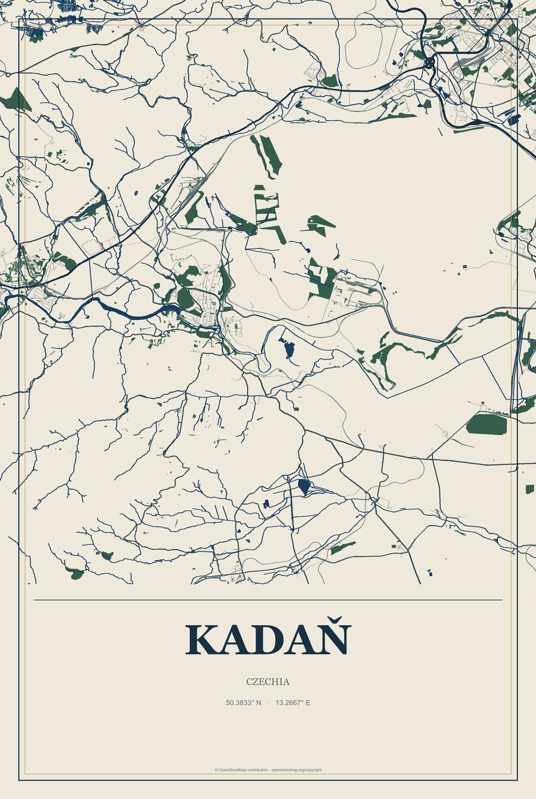 Kadaň, Czechia City Map Aluminum Sign in Coastal Cutout style