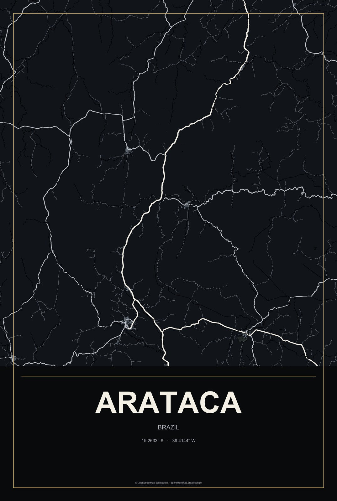Arataca, Brazil City Map Aluminum Sign in Metropolitan Noir style