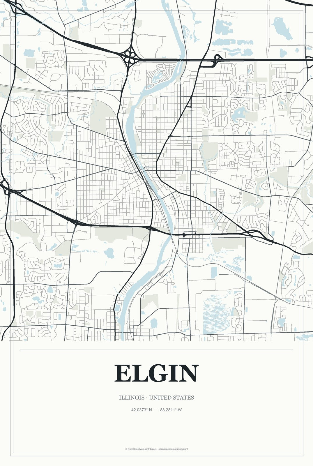 Elgin, Illinois City Map Aluminum Sign in Gallery Air style