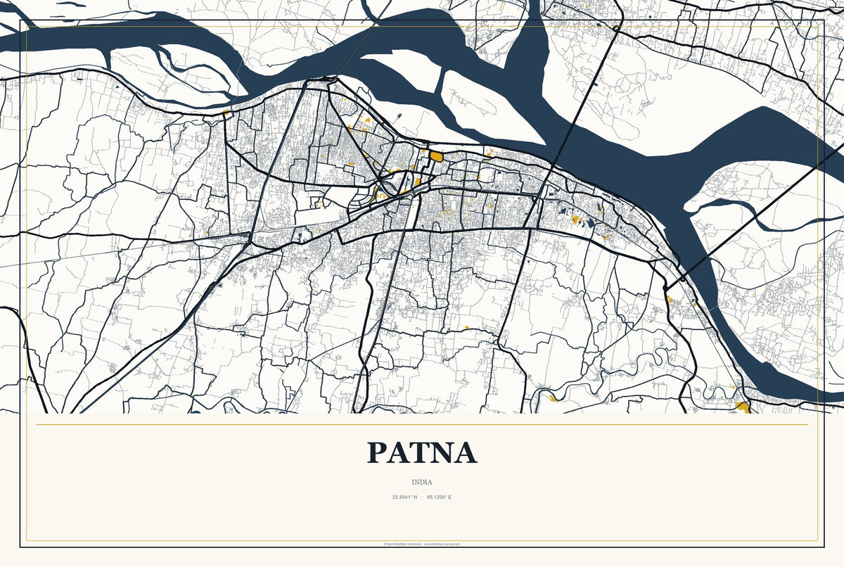 Patna, India City Map Aluminum Sign in Citrine Modern style