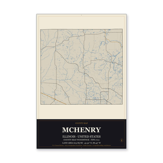 McHenry County, Illinois Map Aluminum Sign in Museum Plaque style