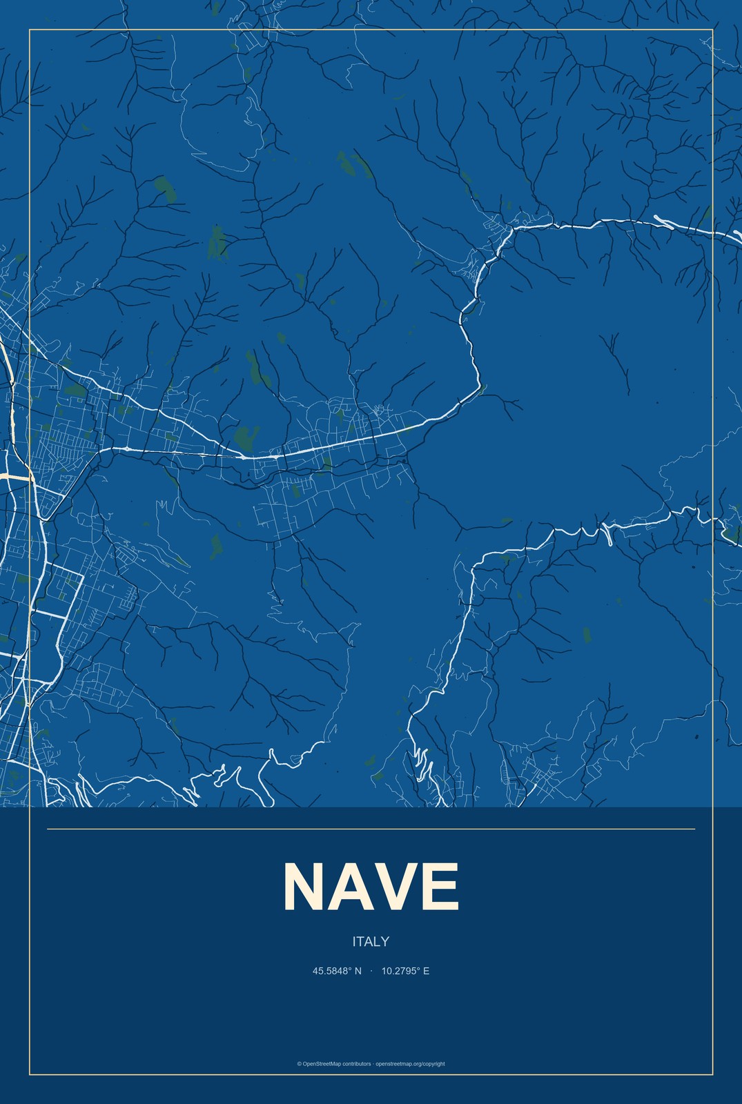Nave, Italy City Map Aluminum Sign in Harbor Cobalt style