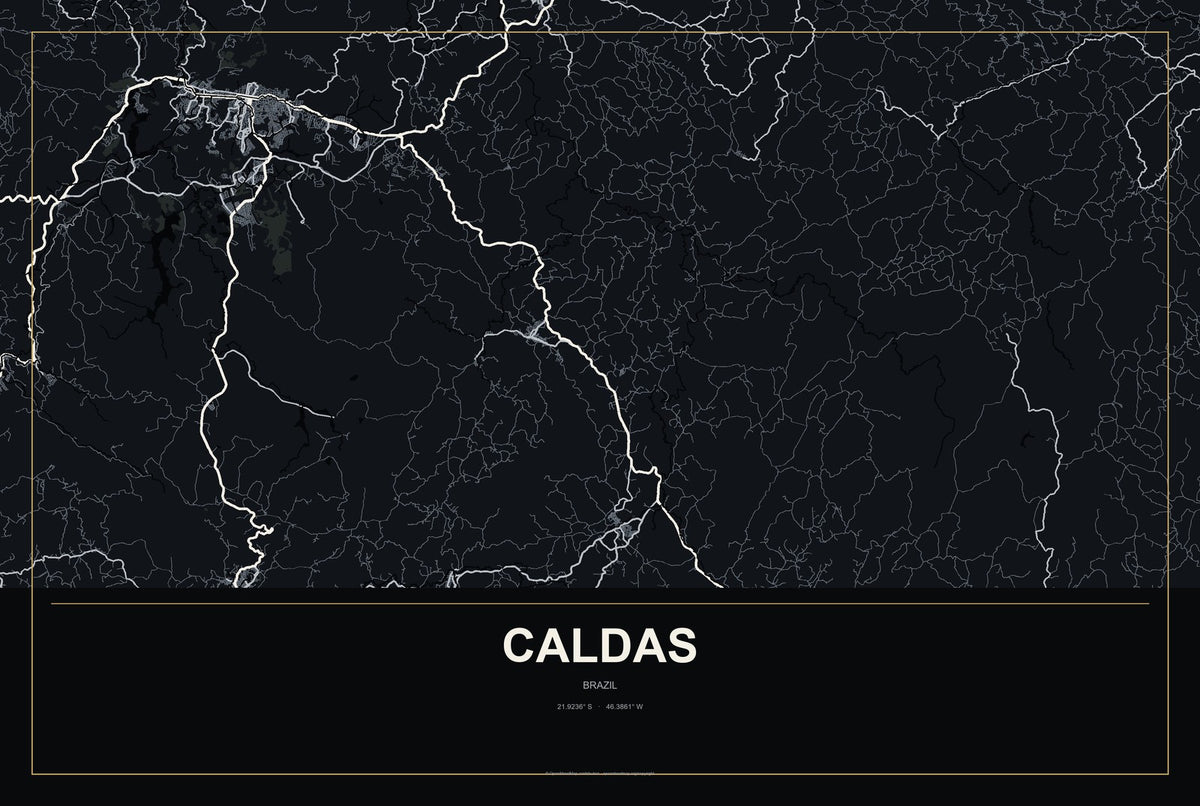 Caldas, Brazil City Map Aluminum Sign in Metropolitan Noir style
