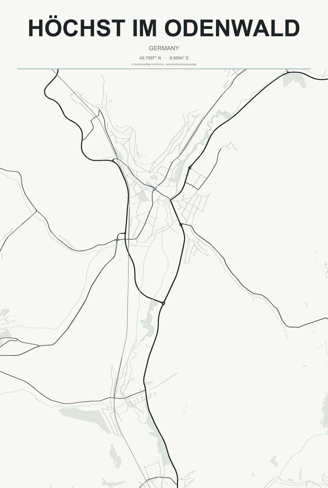 Höchst im Odenwald, Germany City Map Aluminum Sign in Headline Atlas style