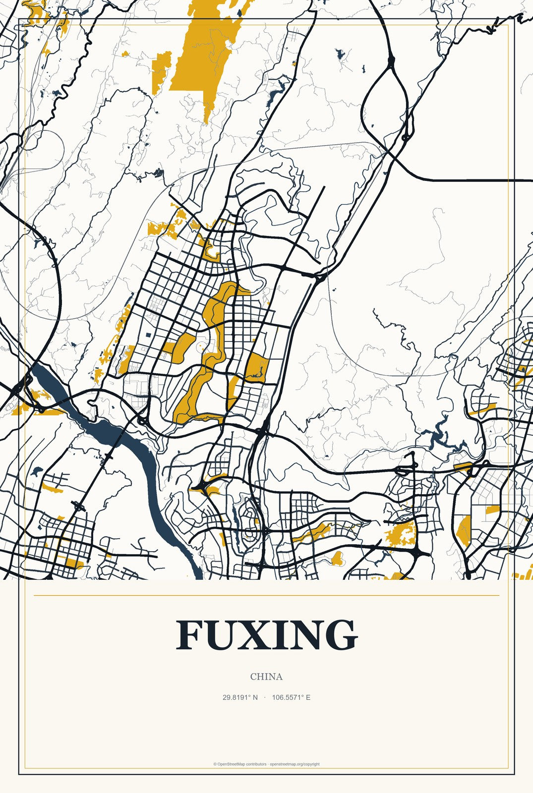 Fuxing, China City Map Aluminum Sign in Citrine Modern style