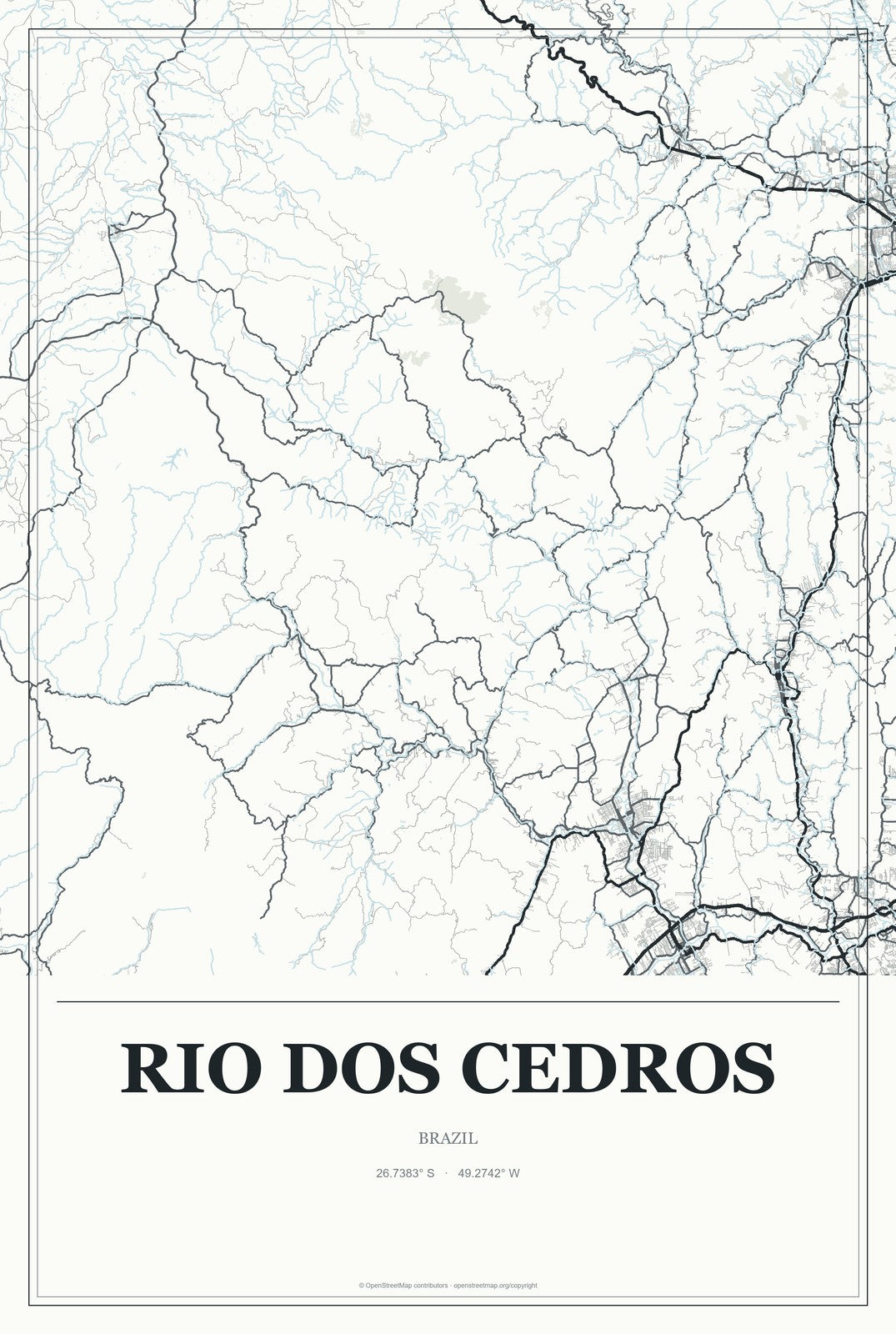 Rio dos Cedros, Brazil City Map Aluminum Sign in Gallery Air style