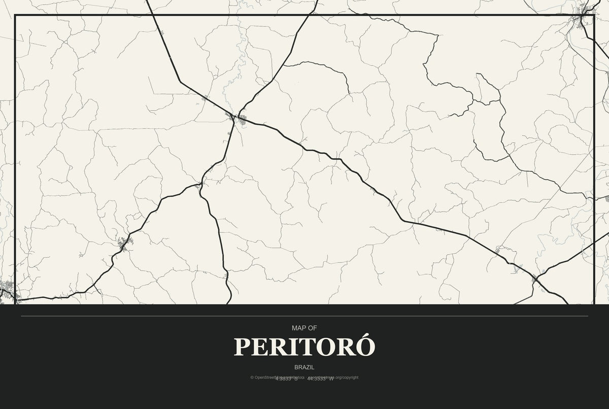 Peritoró, Brazil City Map Aluminum Sign in Museum Plaque style