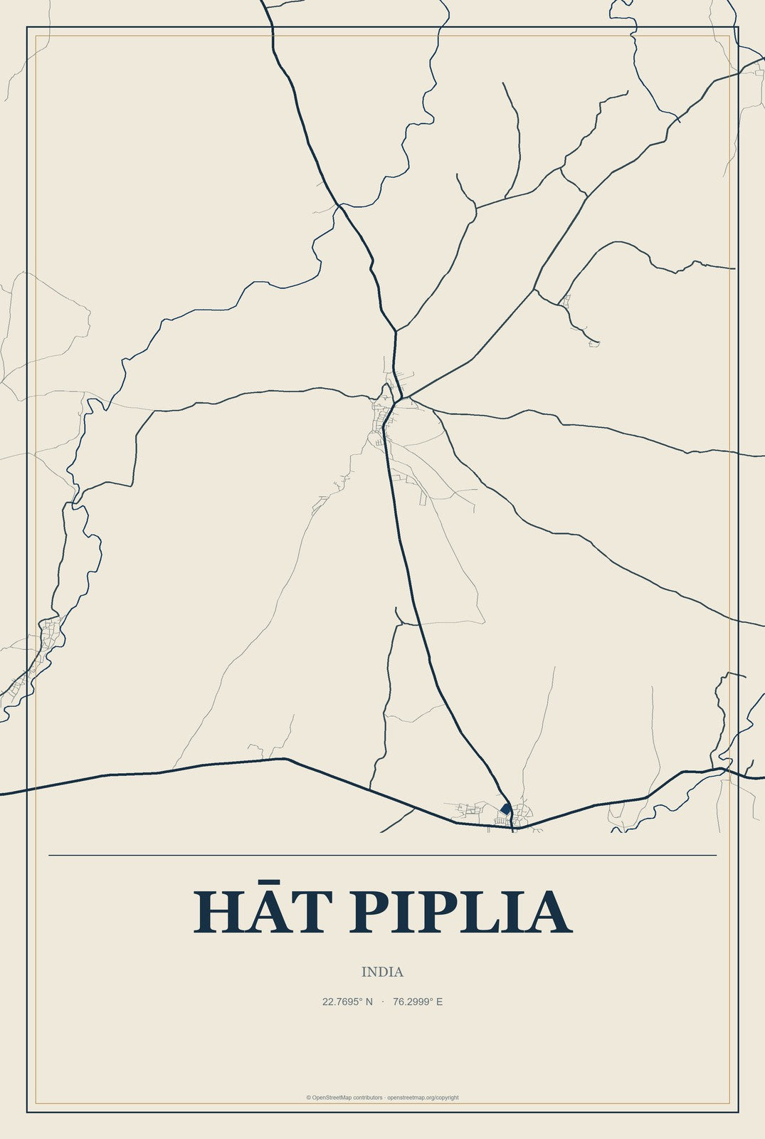 Hāt Piplia, India City Map Aluminum Sign in Coastal Cutout style
