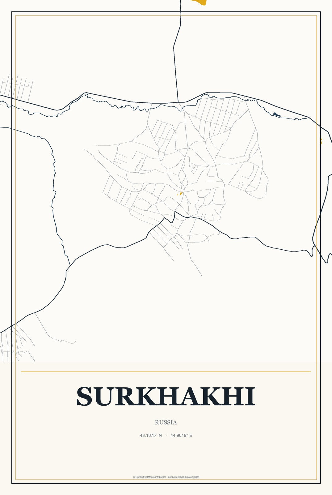 Surkhakhi, Russia City Map Aluminum Sign in Citrine Modern style
