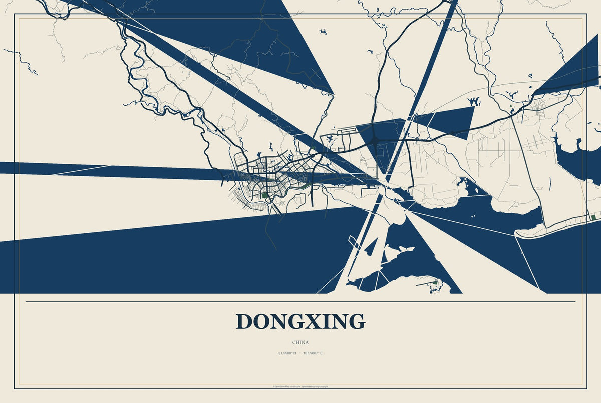 Dongxing, China City Map Aluminum Sign in Coastal Cutout style