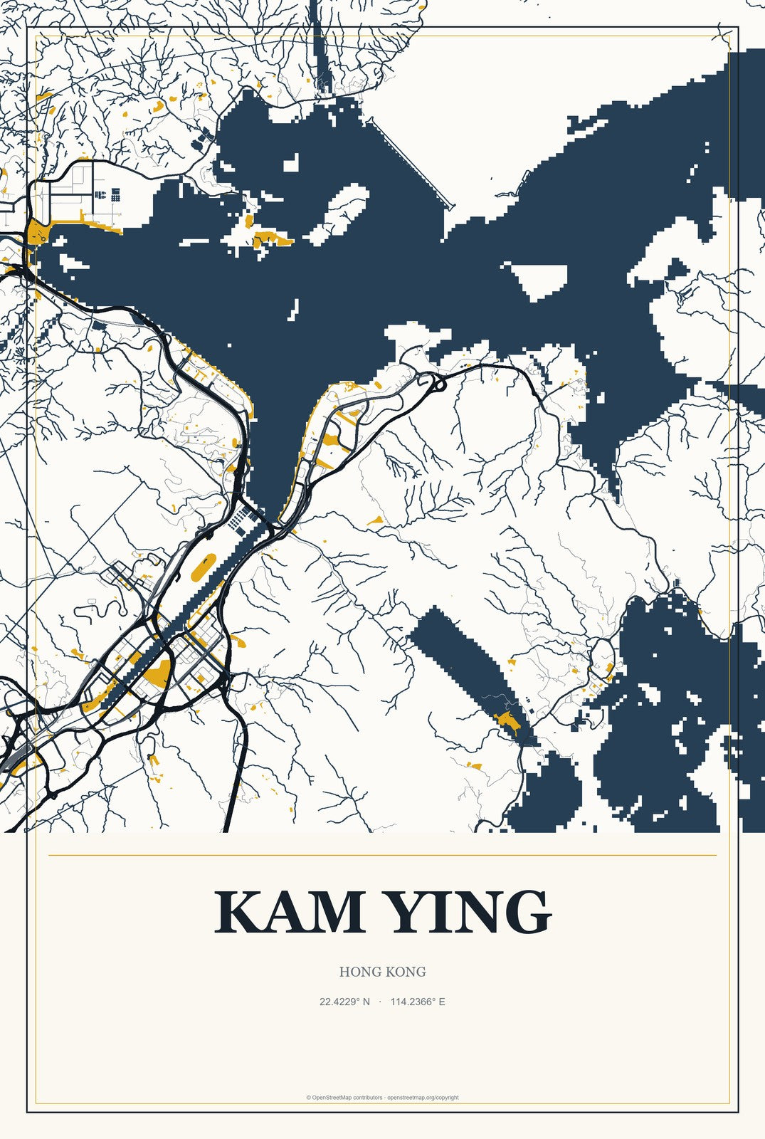 Kam Ying, Hong Kong City Map Aluminum Sign in Citrine Modern style