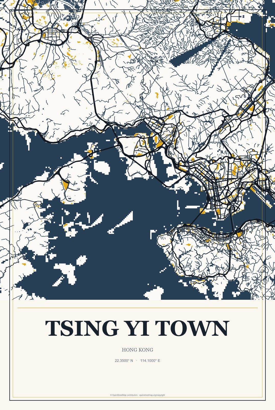 Tsing Yi Town, Hong Kong City Map Aluminum Sign in Citrine Modern style