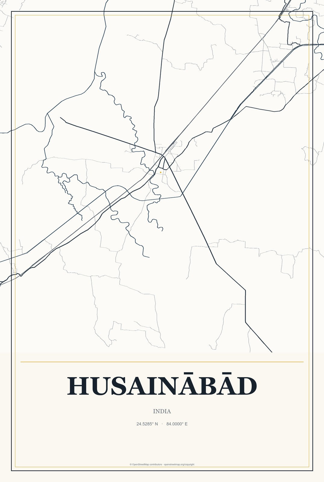 Husainābād, India City Map Aluminum Sign in Citrine Modern style