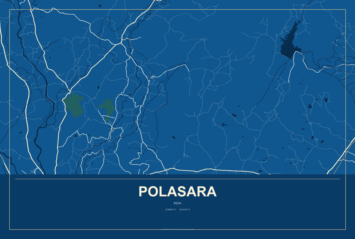 Polasara, India City Map Aluminum Sign in Harbor Cobalt style