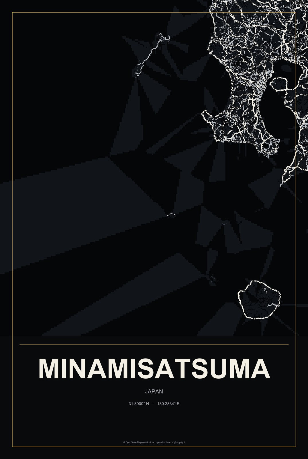 Minamisatsuma, Japan City Map Aluminum Sign in Metropolitan Noir style