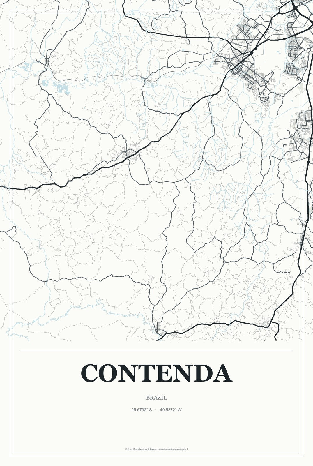Contenda, Brazil City Map Aluminum Sign in Gallery Air style