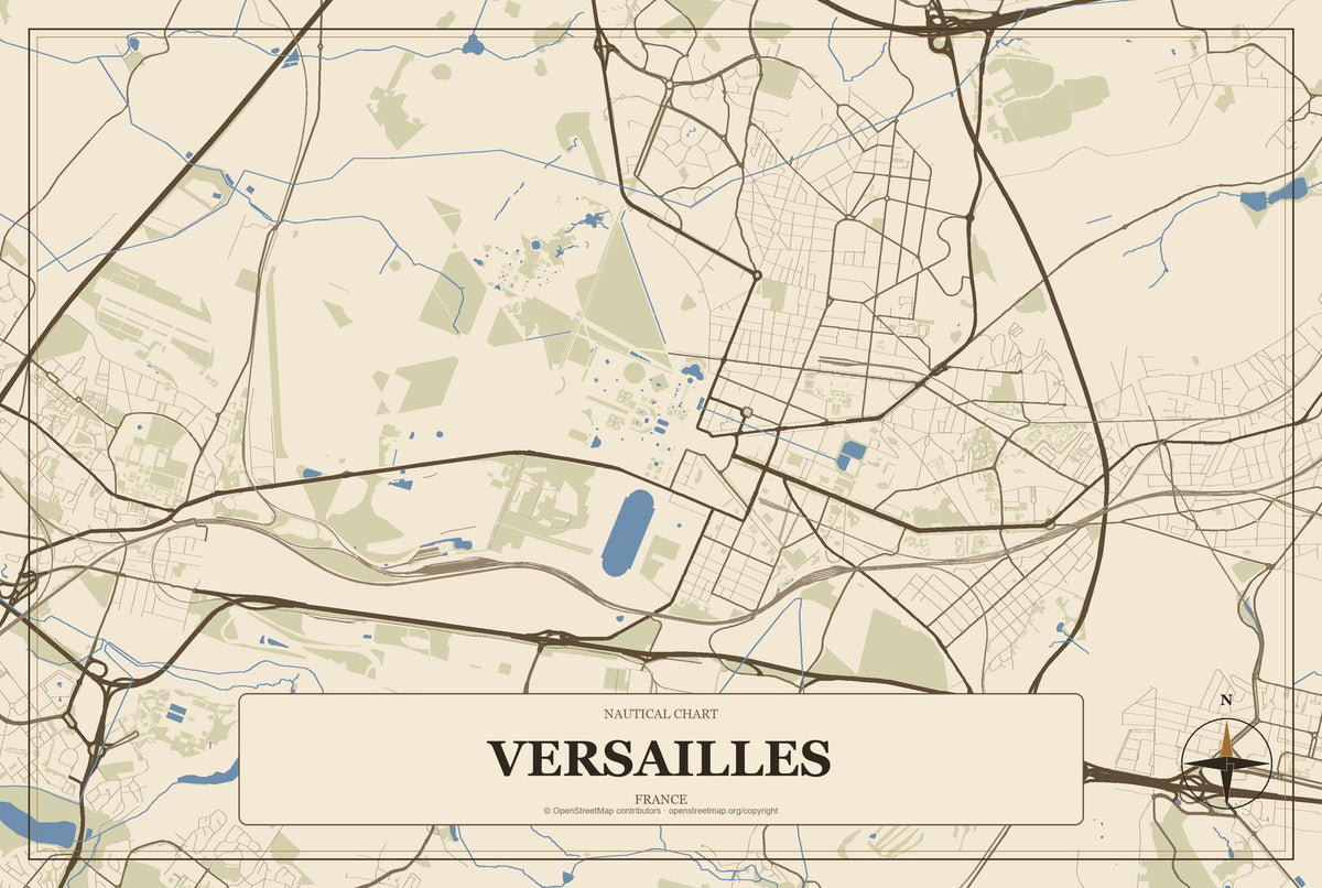 Versailles, France City Map Aluminum Sign in Heritage Nautical style