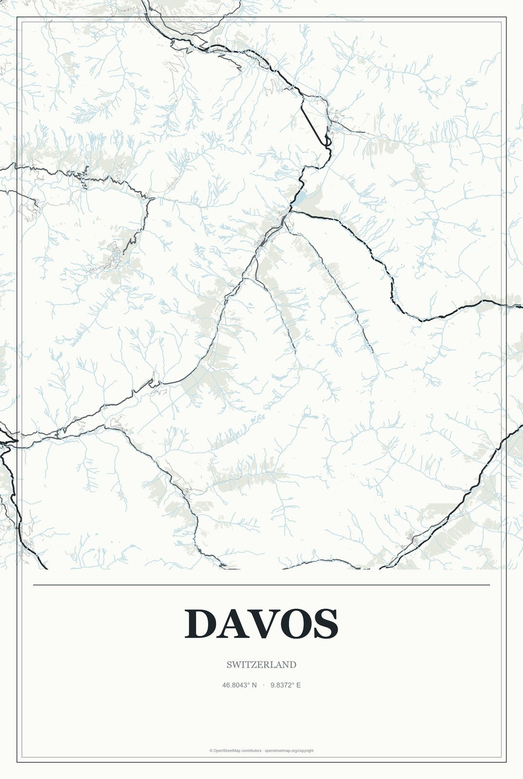 Davos, Switzerland City Map Aluminum Sign in Gallery Air style