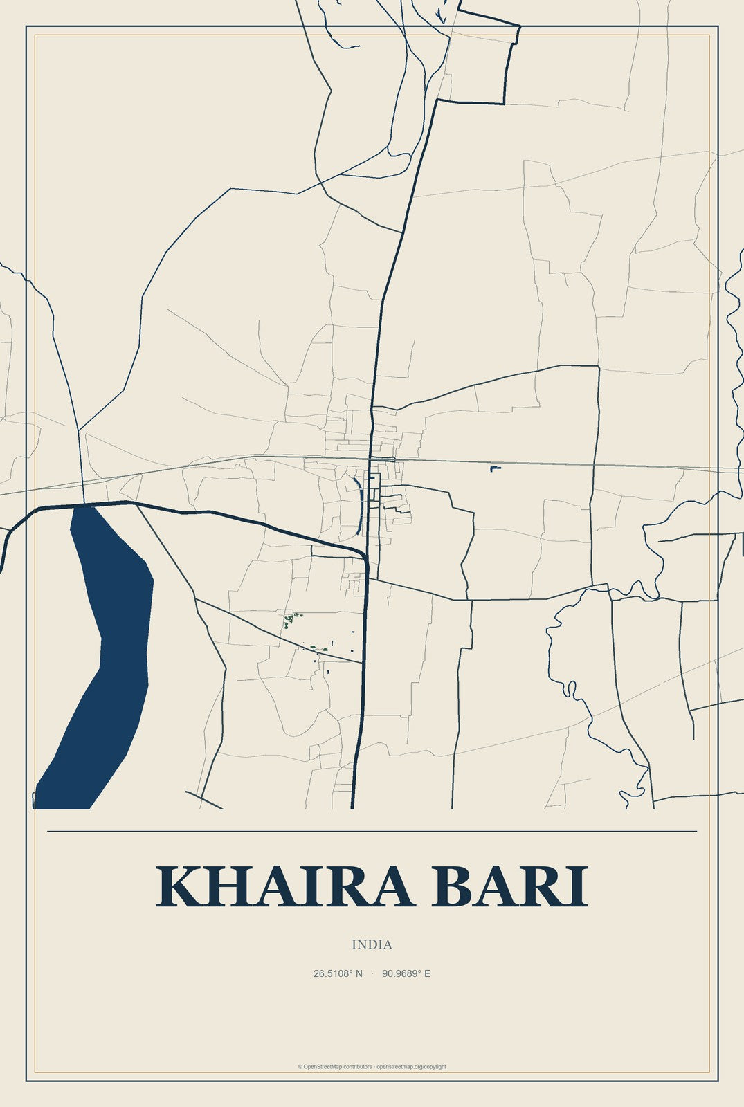 Khaira Bari, India City Map Aluminum Sign in Coastal Cutout style