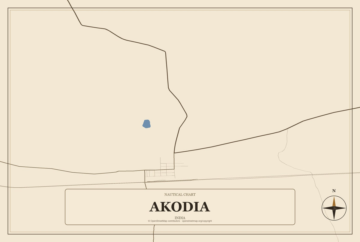 Akodia, India City Map Aluminum Sign in Heritage Nautical style
