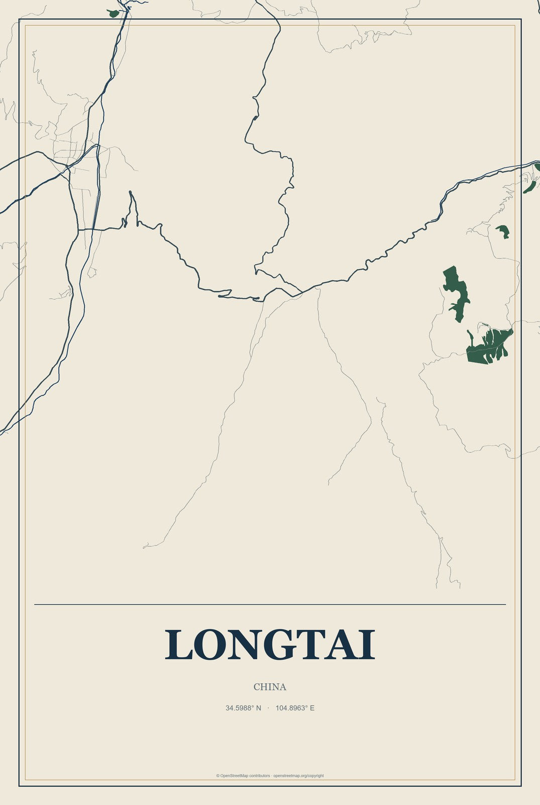 Longtai, China City Map Aluminum Sign in Coastal Cutout style