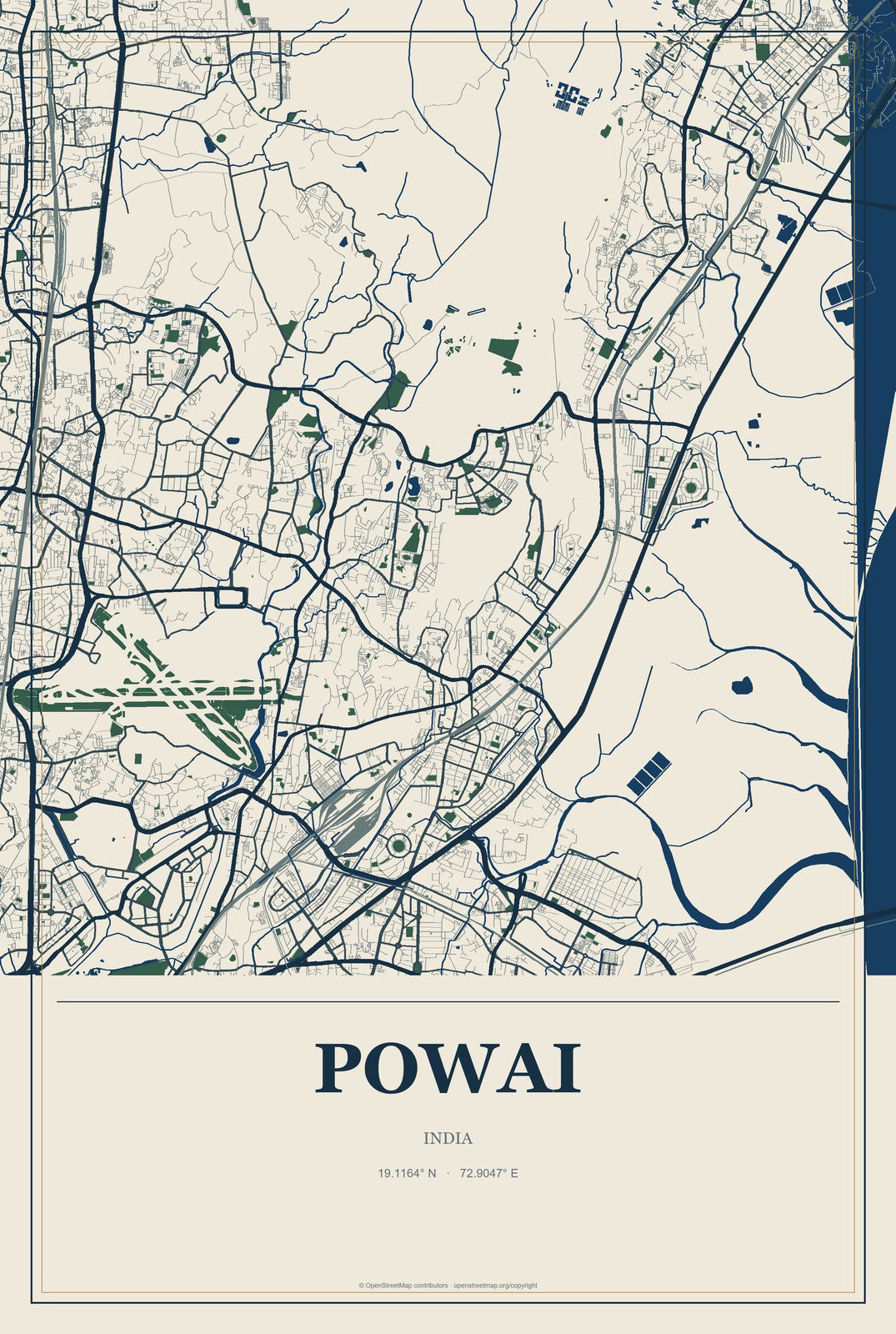 Powai, India City Map Aluminum Sign in Coastal Cutout style