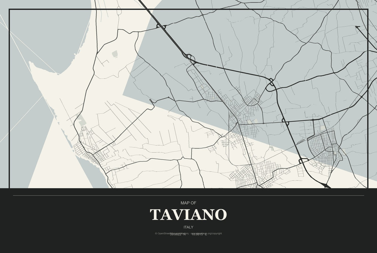Taviano, Italy City Map Aluminum Sign in Museum Plaque style