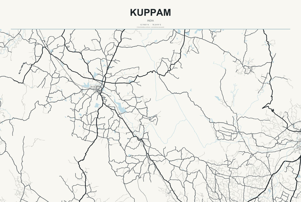 Kuppam, India City Map Aluminum Sign in Headline Atlas style