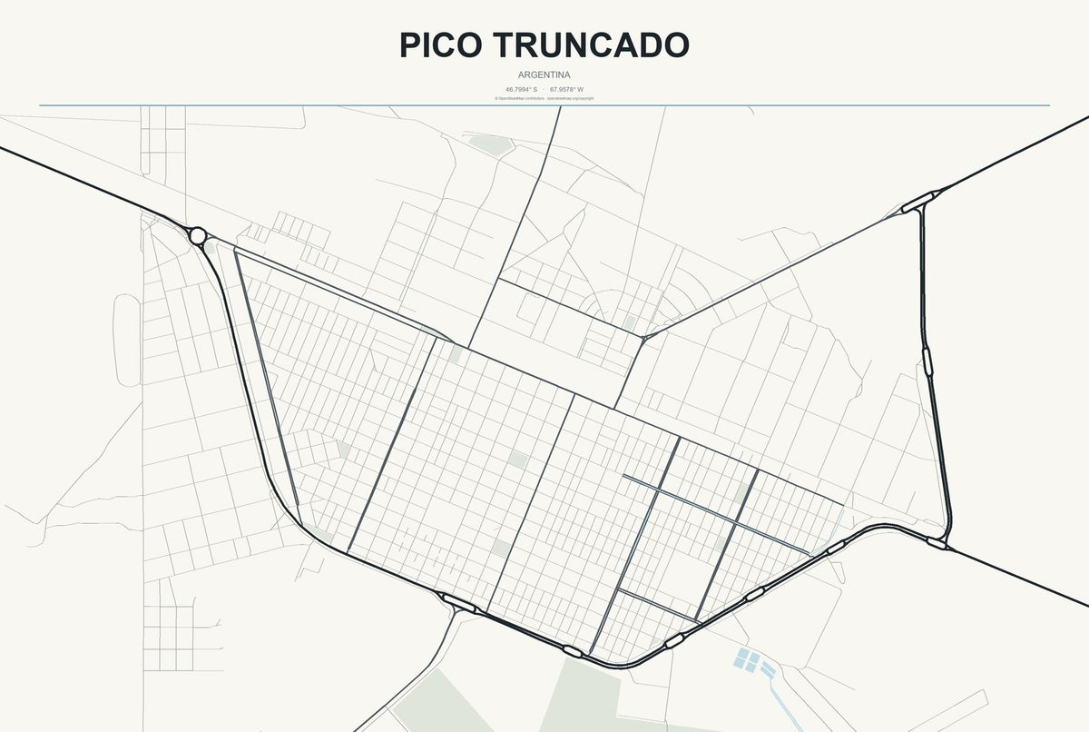 Pico Truncado, Argentina City Map Aluminum Sign in Headline Atlas style