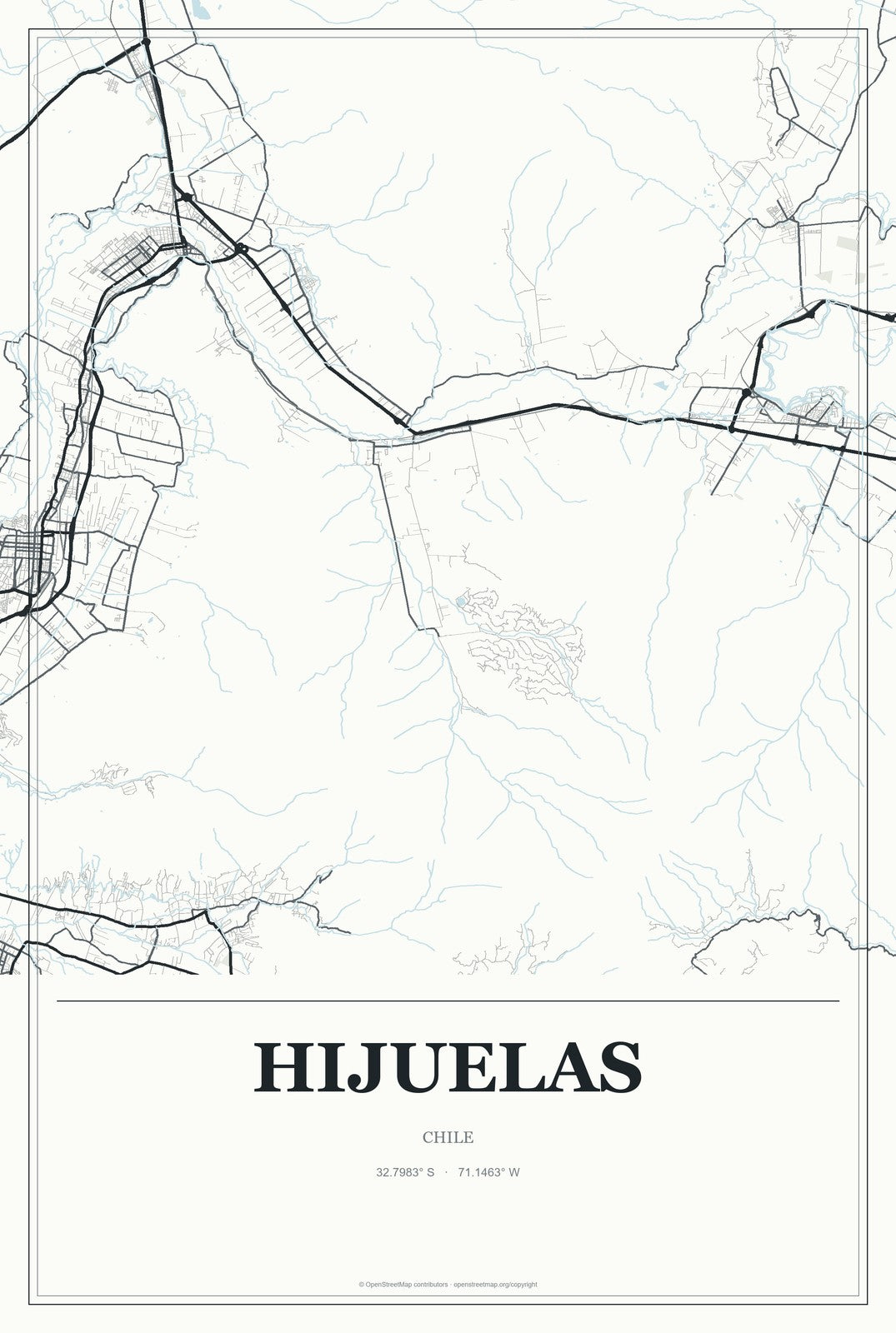 Hijuelas, Chile City Map Aluminum Sign in Gallery Air style
