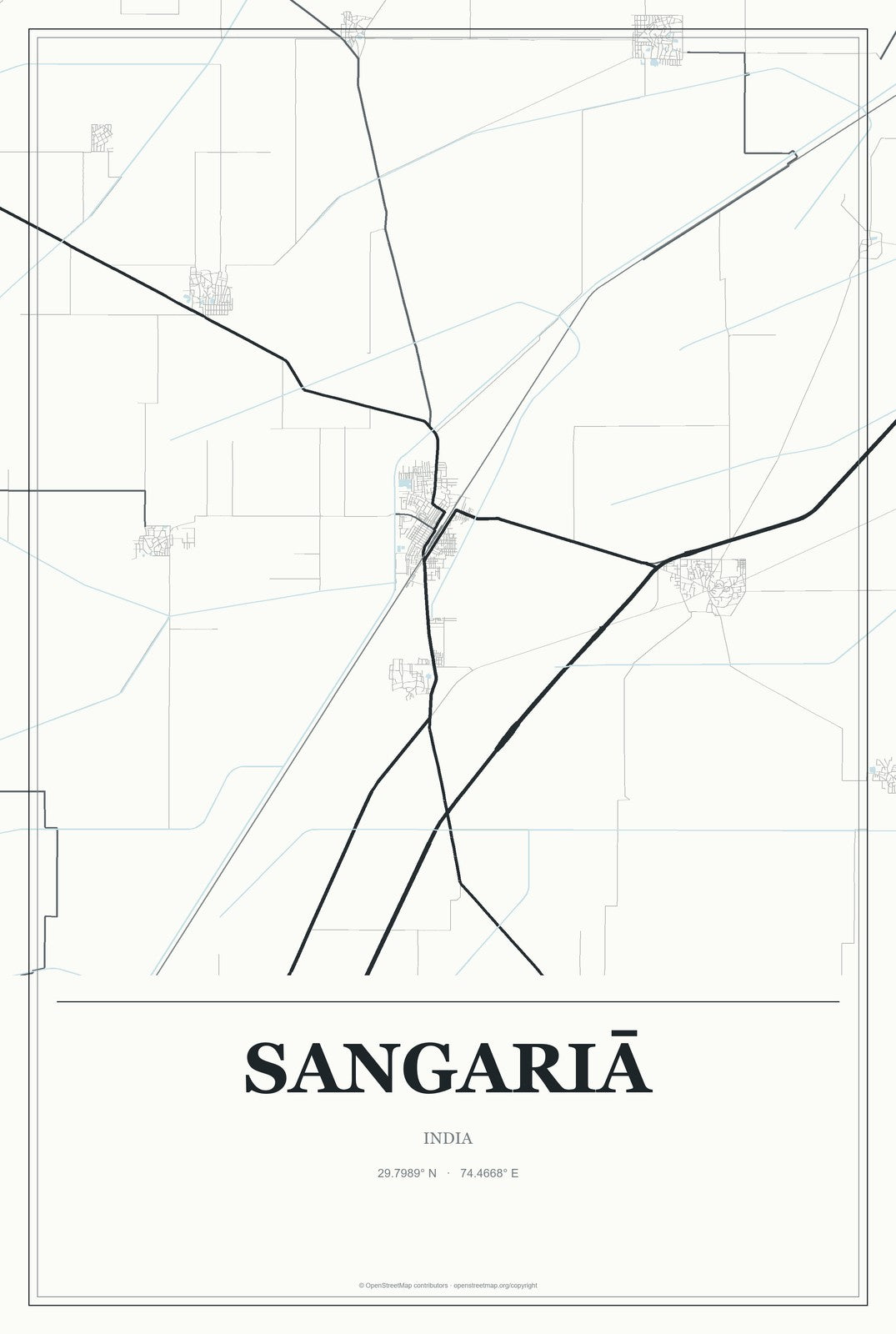 Sangariā, India City Map Aluminum Sign in Gallery Air style