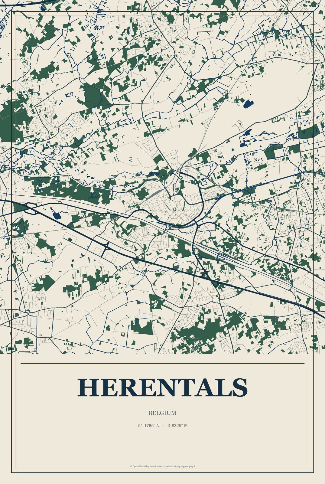 Herentals, Belgium City Map Aluminum Sign in Coastal Cutout style