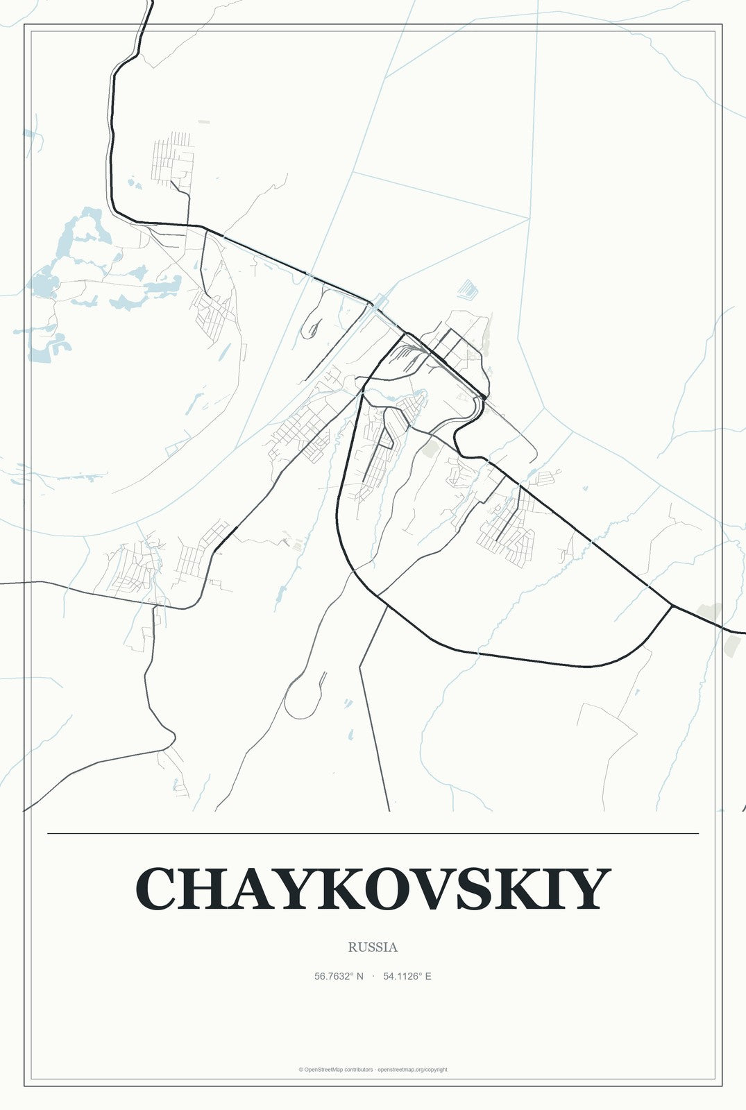 Chaykovskiy, Russia City Map Aluminum Sign in Gallery Air style