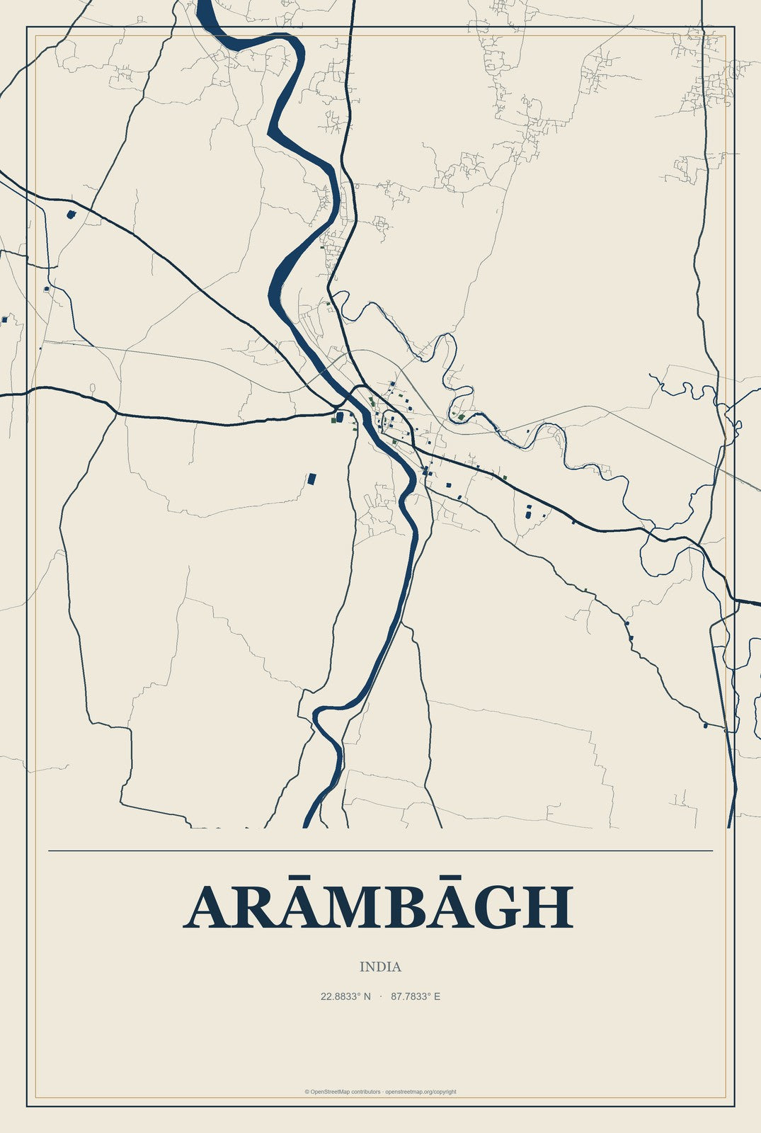 Arāmbāgh, India City Map Aluminum Sign in Coastal Cutout style