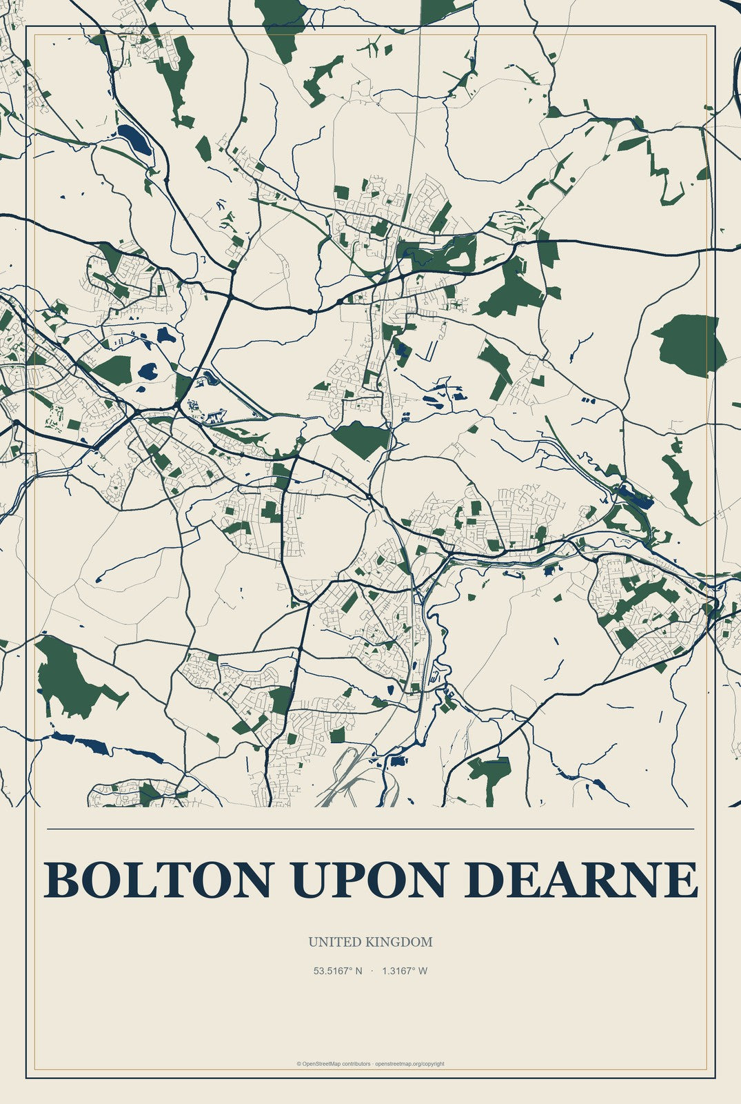 Bolton upon Dearne, United Kingdom City Map Aluminum Sign in Coastal Cutout style