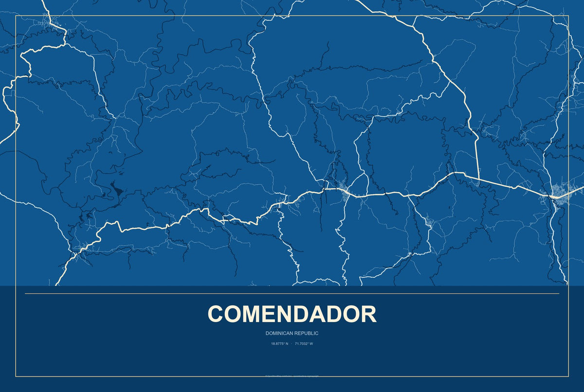 Comendador, Dominican Republic City Map Aluminum Sign in Harbor Cobalt style