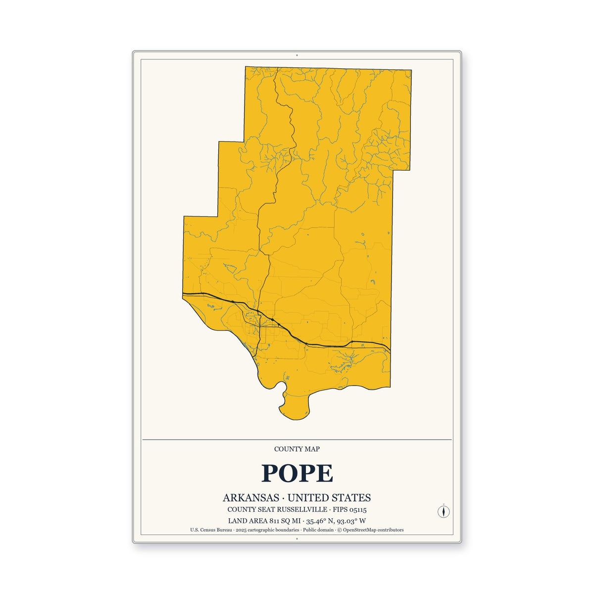 Pope County, Arkansas Map Aluminum Sign in Citrine Modern style