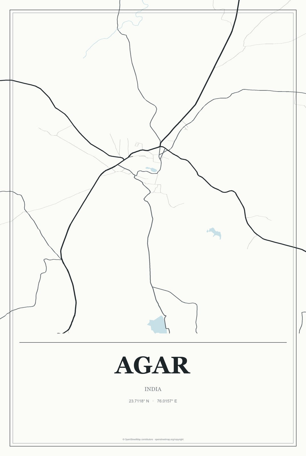 Agar, India City Map Aluminum Sign in Gallery Air style
