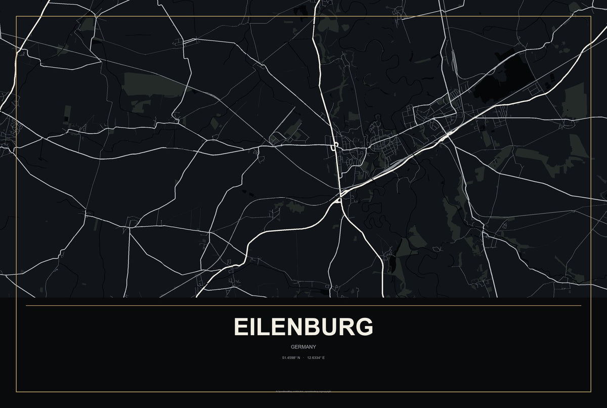 Eilenburg, Germany City Map Aluminum Sign in Metropolitan Noir style